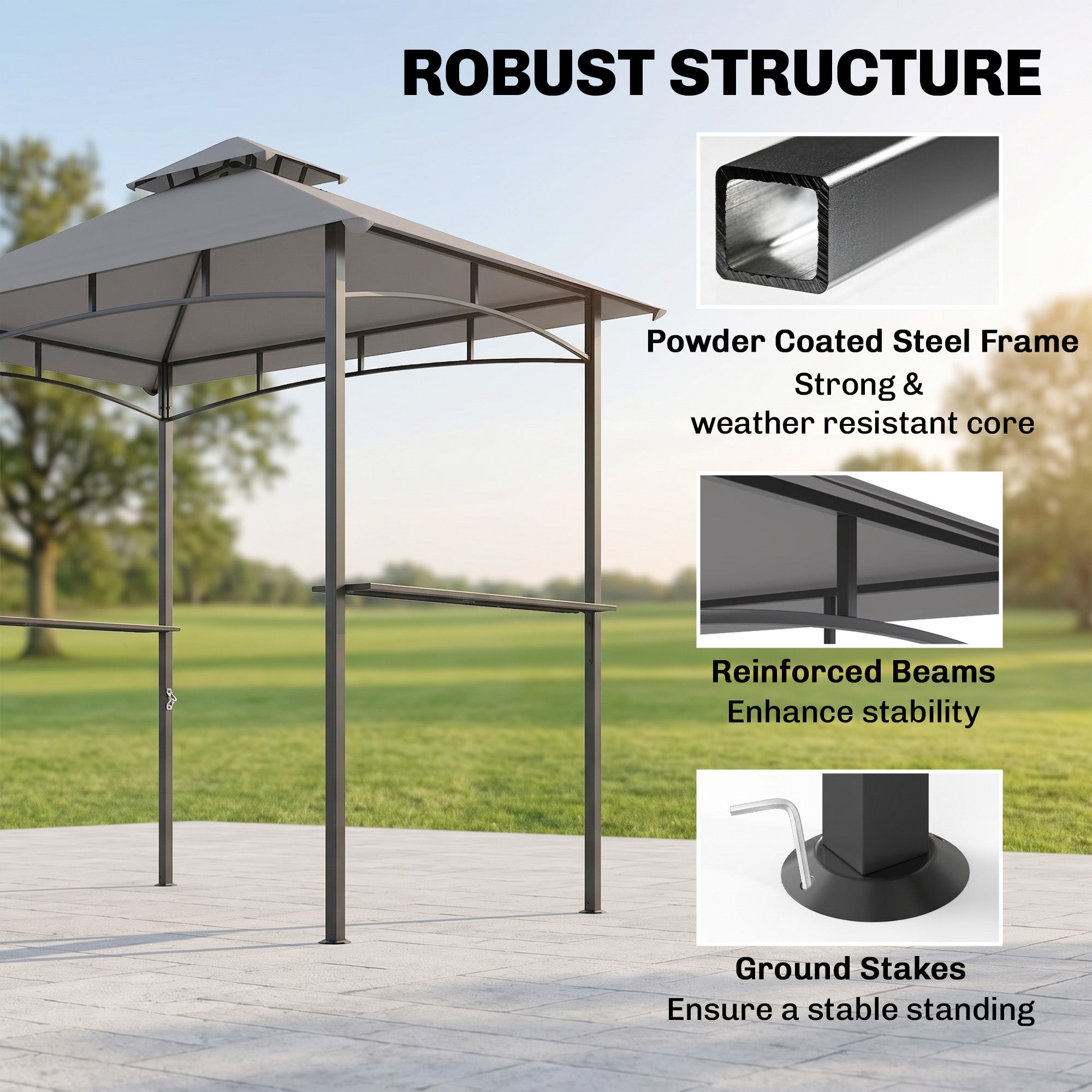 8' x 5' BBQ Grill Gazebo - Double Tiered Canopy, Grey