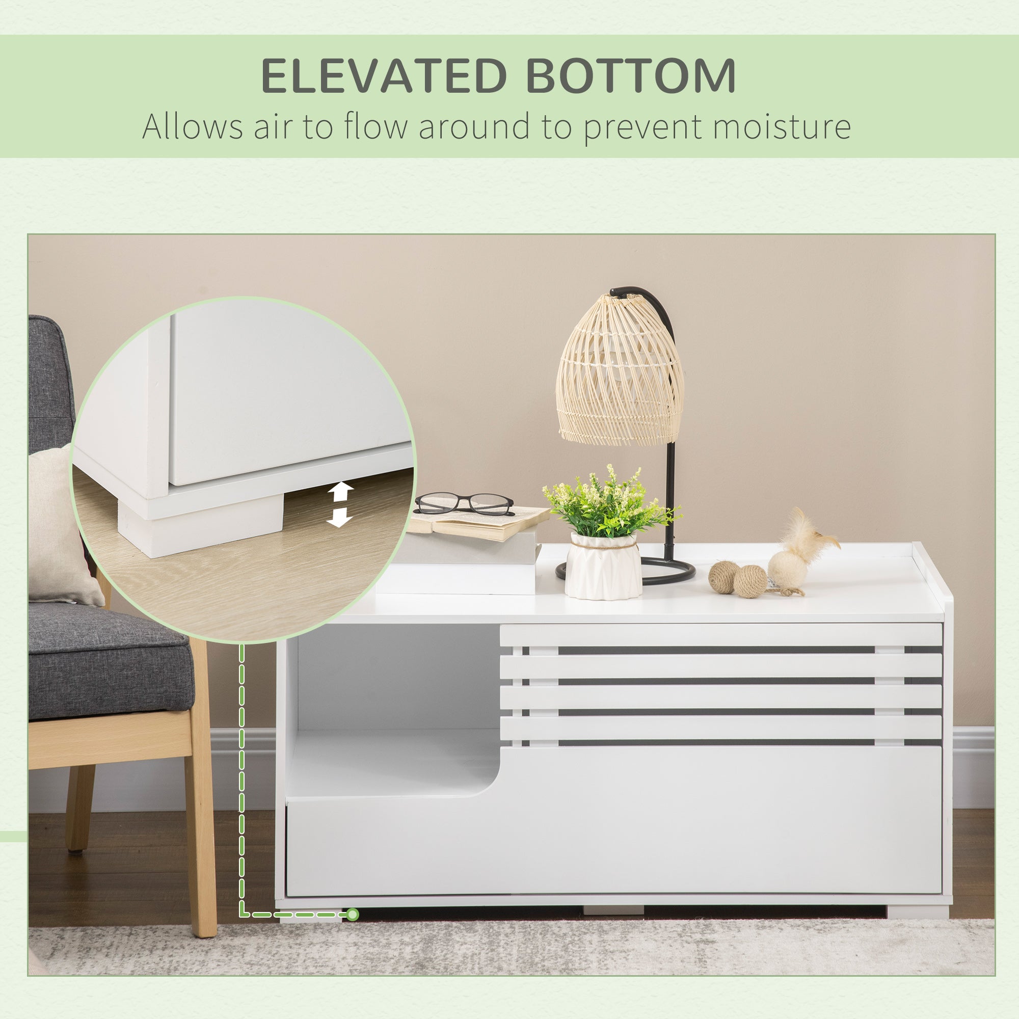 Hidden Cat Litter Box Furniture, Cat Litter Box Enclosure with Storage Compartments and Side Table Function, White