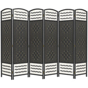 6 Panel Folding Room Divider, Portable Privacy Screen, Wave Fiber Room Partition for Home Office, Black