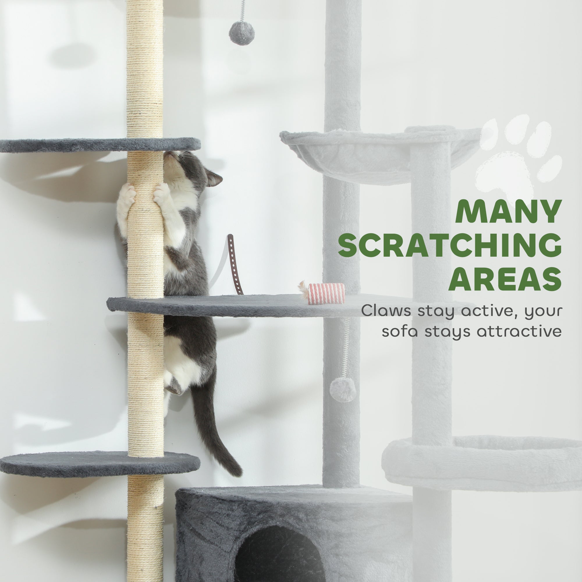 79" Extra Tall Cat Tree with Scratching Posts, Perches, Caves, Hammock, Pompoms, for 2-3 Indoor Cats, Dark Grey