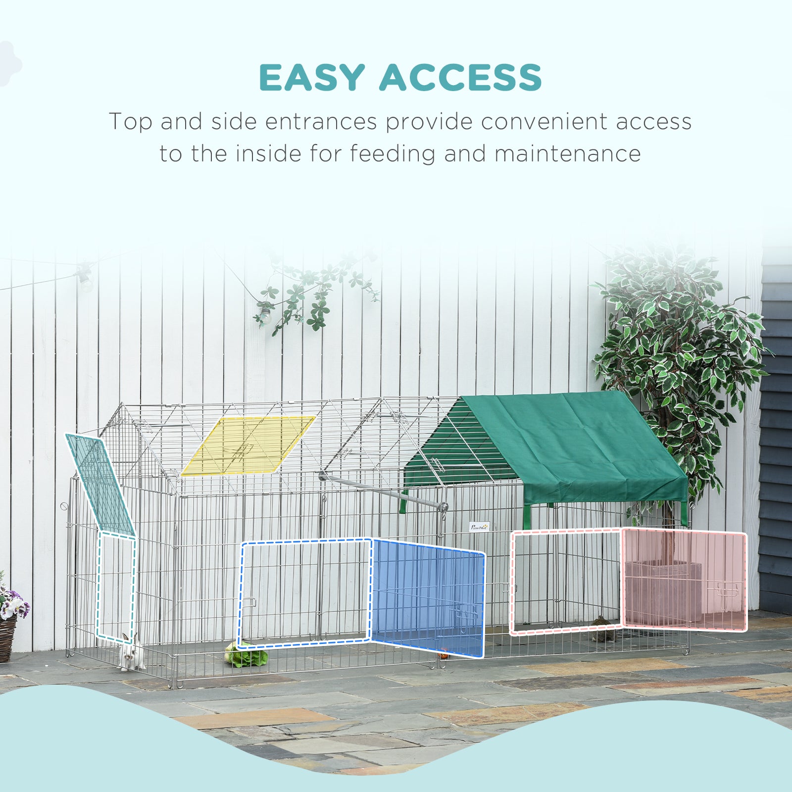 Pet Playpen with Roof, Metal Guinea Pig Cage, Rabbit Pen, Chicken Coop Run, Catio Cat Enclosure with Cover, Doors, Indoor Outdoor for Small Animals, 87" x 41" x 41", Green