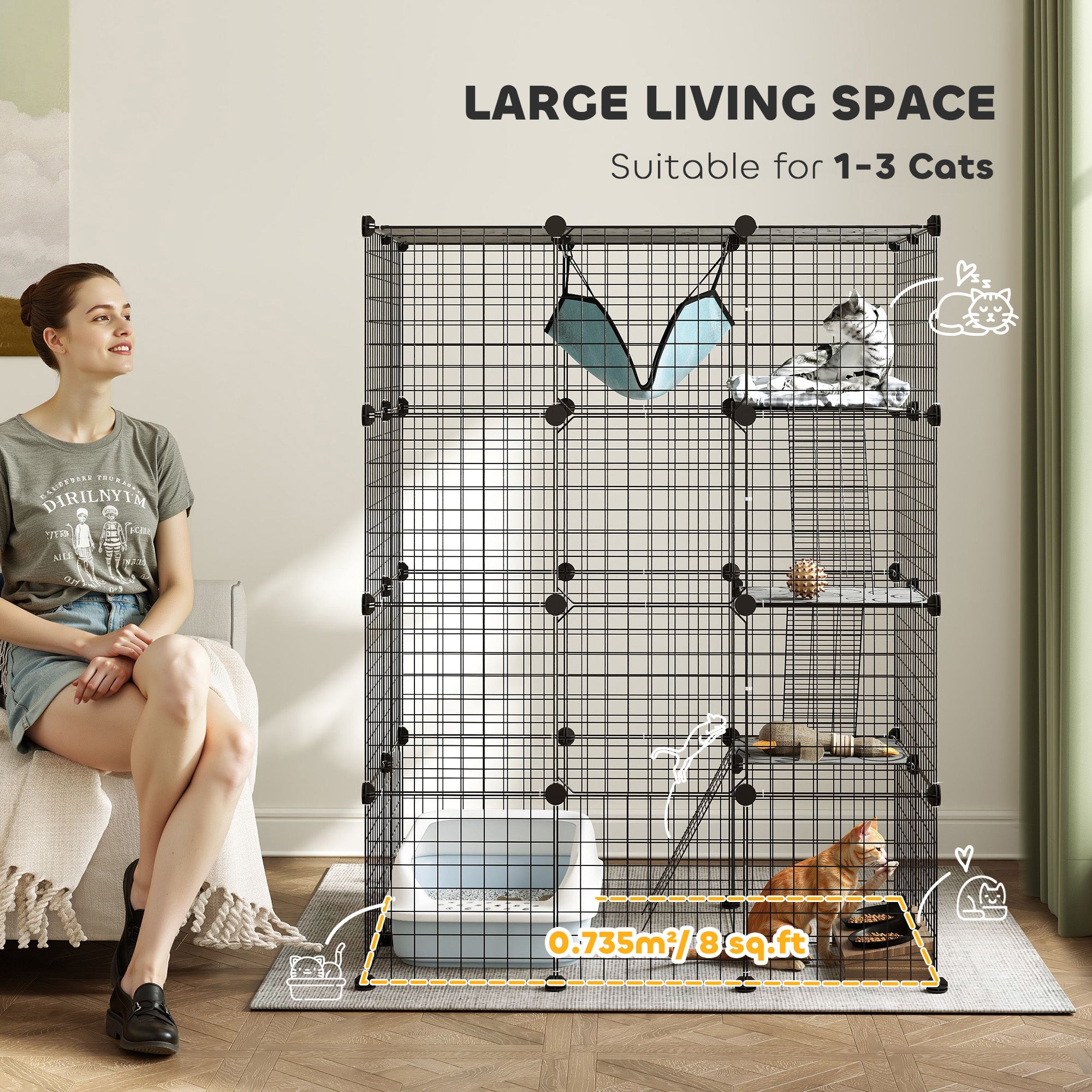 4-Tier DIY Large Cat Cage with Hammock, Platforms, Ramps, Accessories for 1-3 Cats, Indoor Use, Black