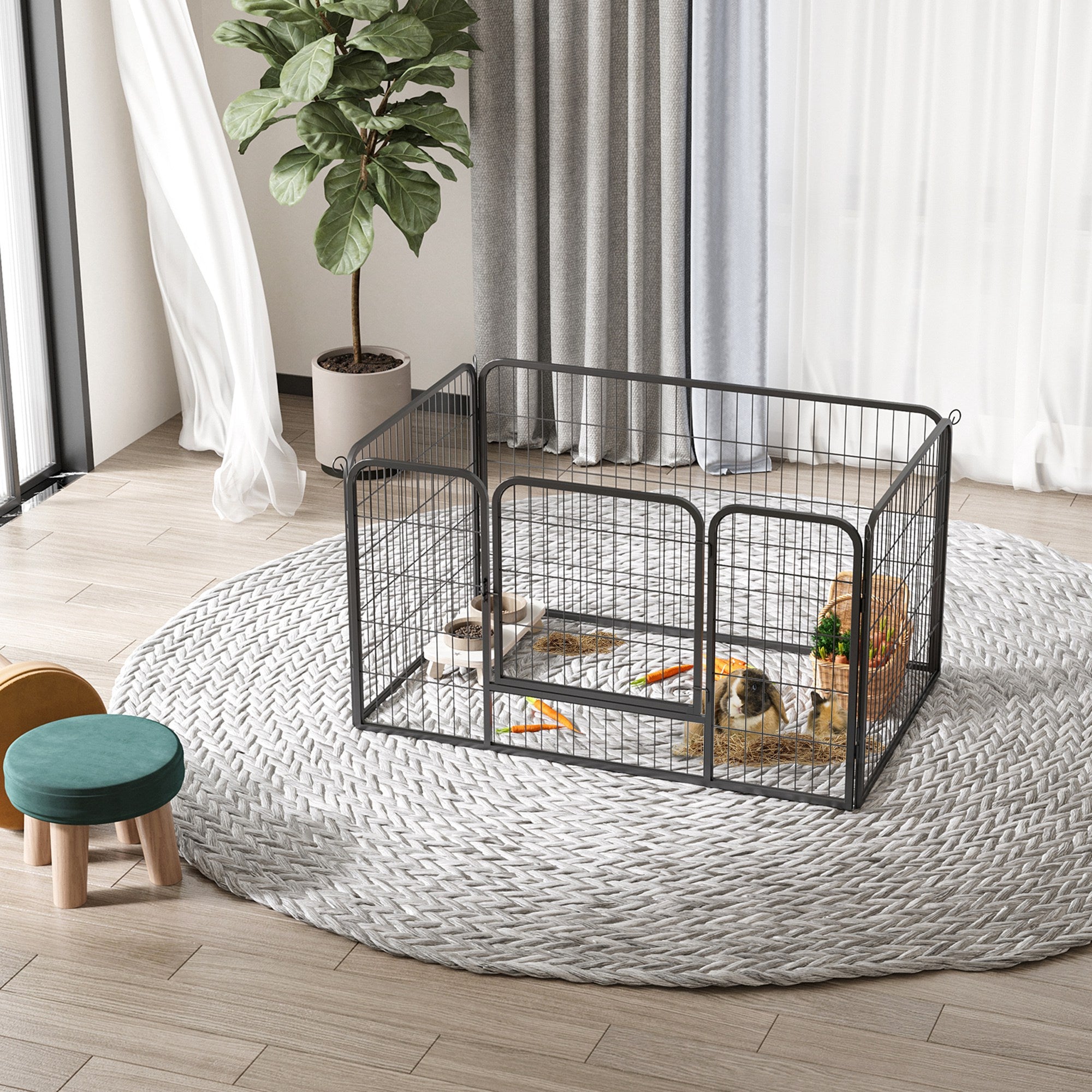 32"W 4-Panel Metal Dog Pen Exercise Pet Playpen Dog Indoor/Outdoor Fence, Black