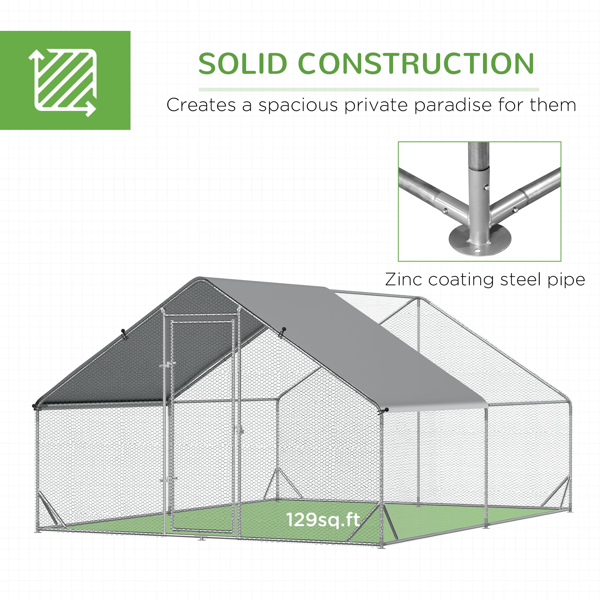 9.8' x 13.1' x 6.6' Chicken Coop Cage, Outdoor Hen House w/Cover & Lockable Door