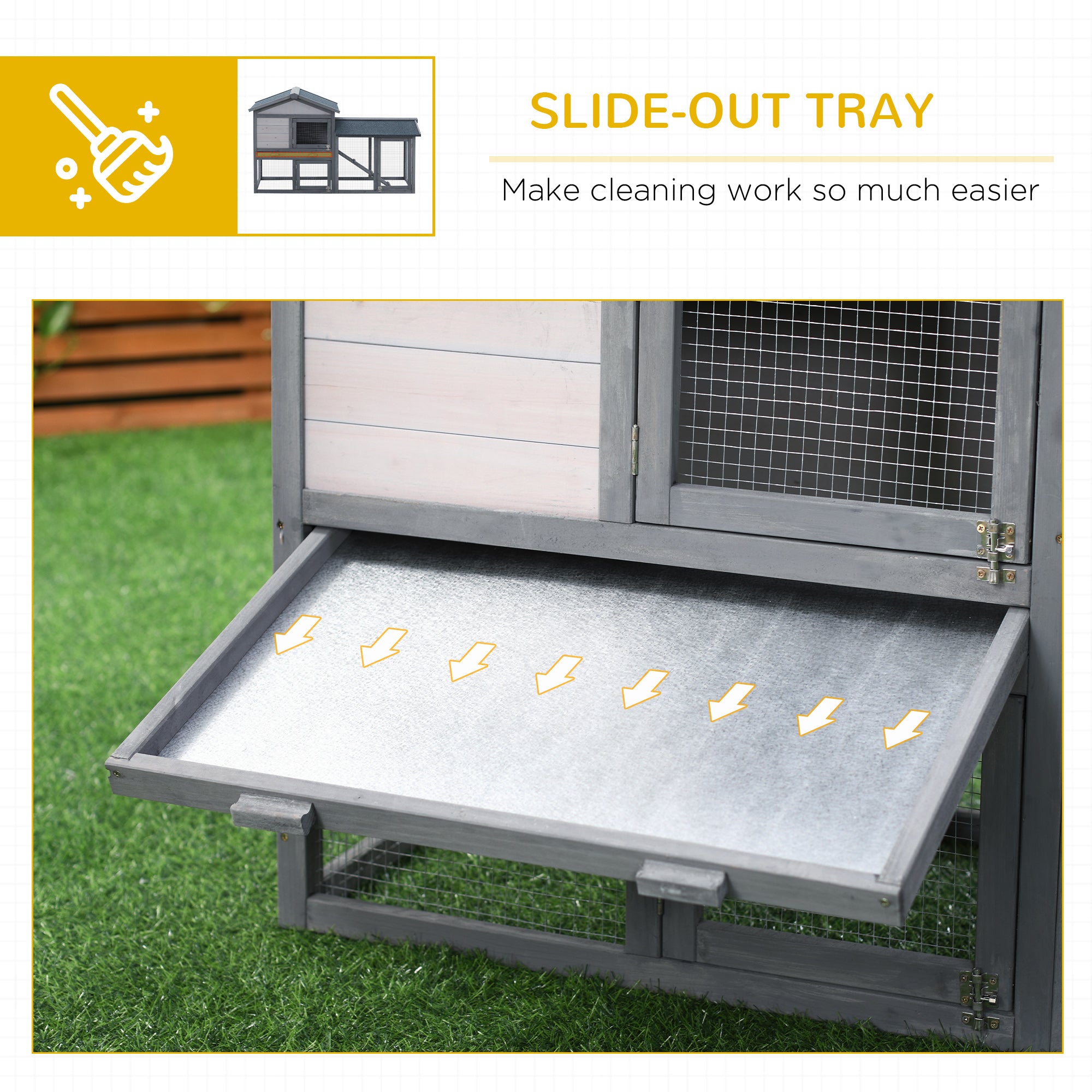 Clapier en bois pour lapin, cage extérieure pour petit animal, toit en asphalte avec rampe et enclos extérieur, gris foncé