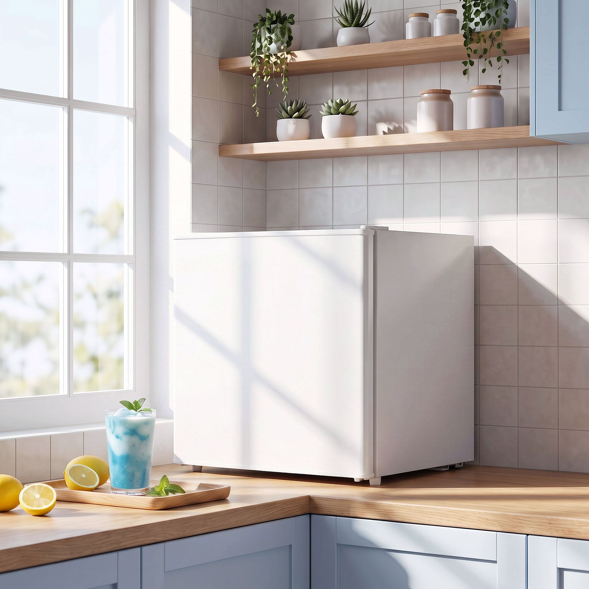 Réfrigérateur mini-bar compact à porte simple de 1,62 pi³, avec compartiment congélateur, thermostat réglable, blanc