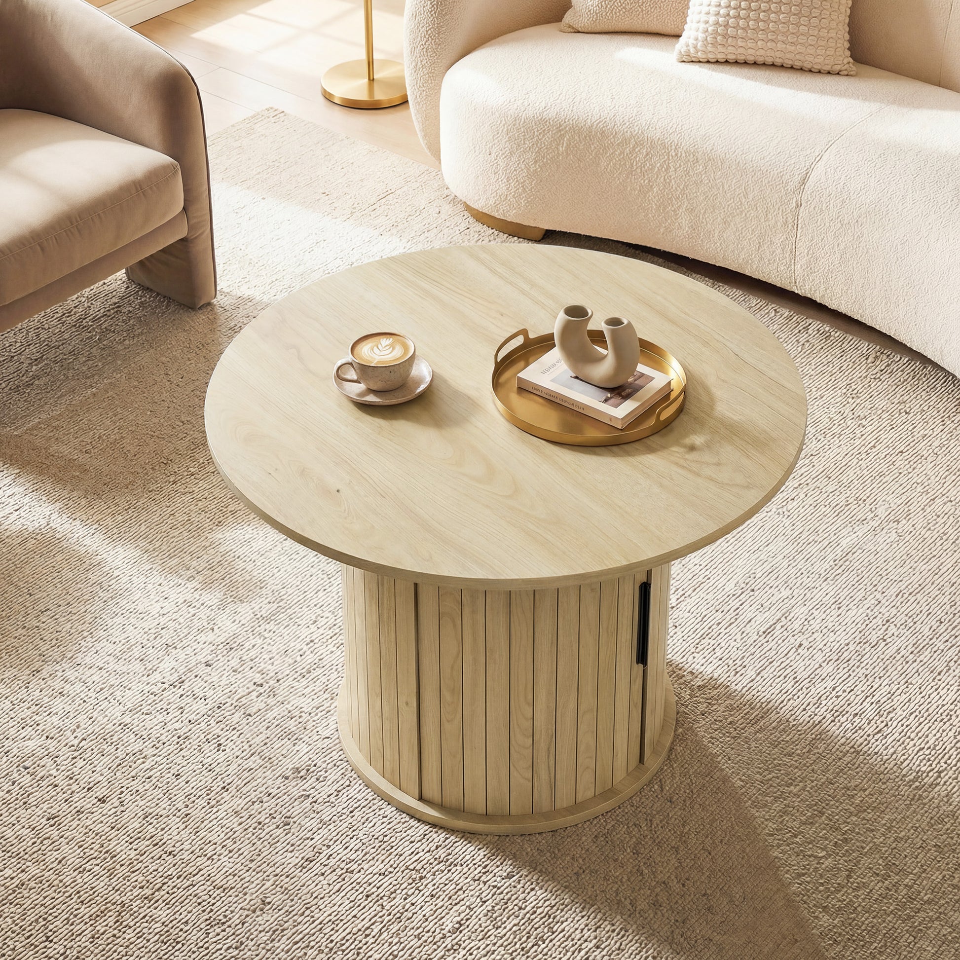 Round Coffee Table, 31.5" Center Table, Natural Wood-Home Furnishings > Living Room Furniture > Coffee Tables-DECOROLALA