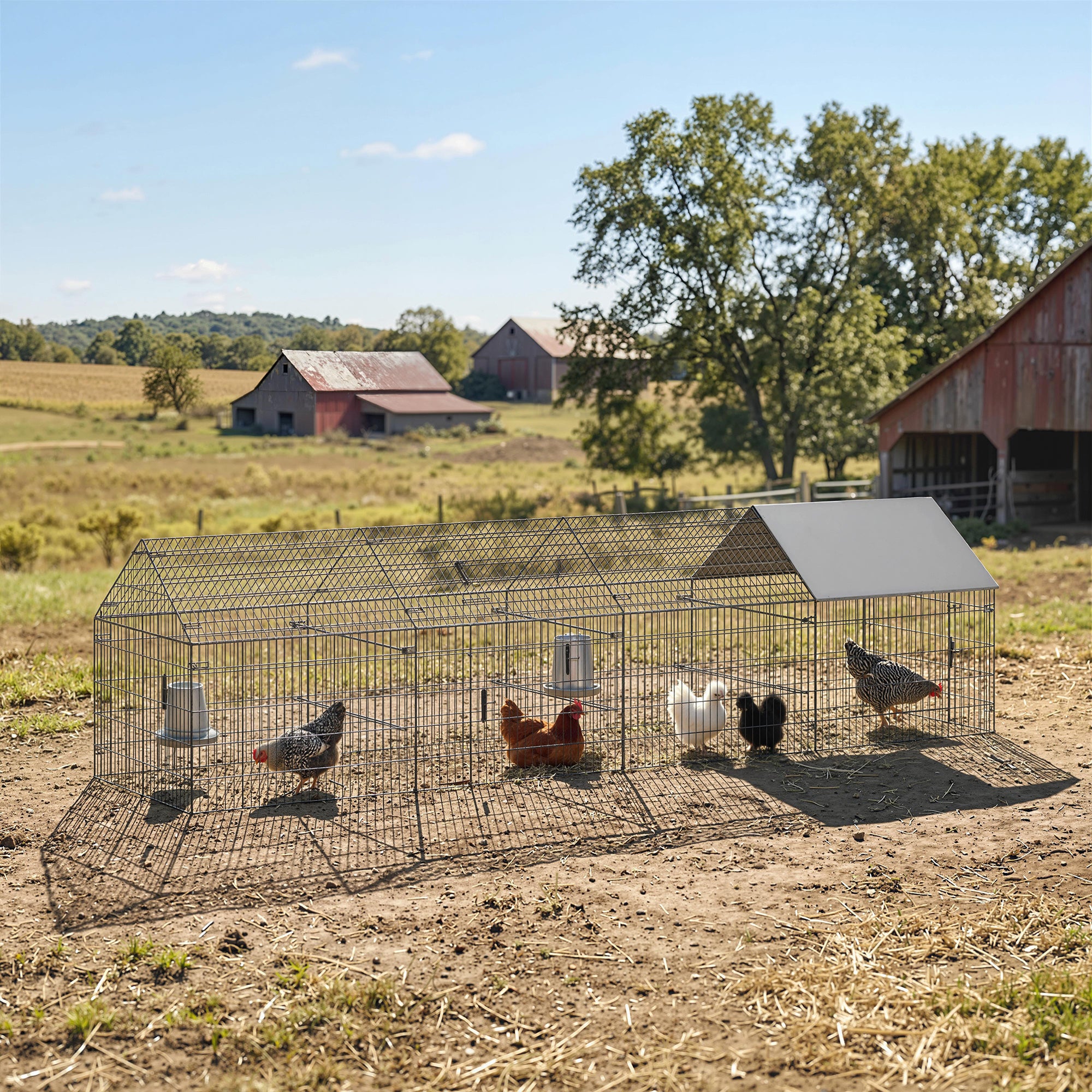 Metal Chicken Coop with UV-Resistant Cover for Hens, Rabbits, Ducks, Geese, 168.5" x 42.1" x 43.7", Grey