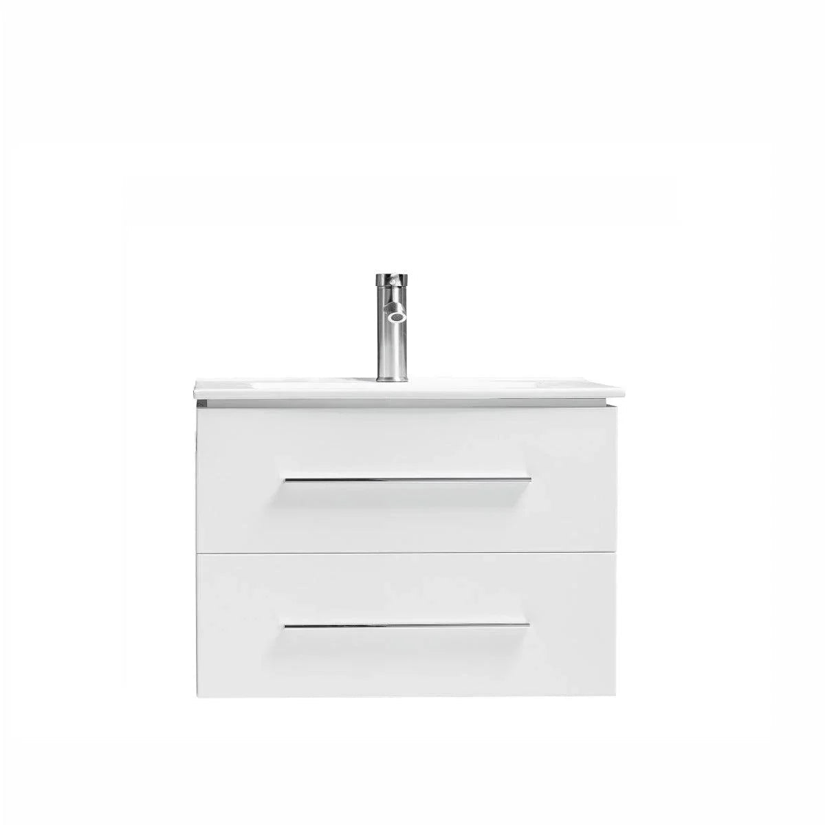 30" White Wall Mount Bathroom Vanity with White Ceramic Countertop