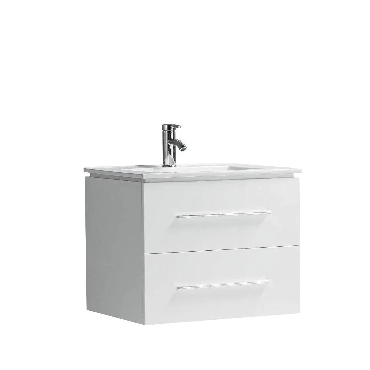 30" White Wall Mount Bathroom Vanity with White Ceramic Countertop