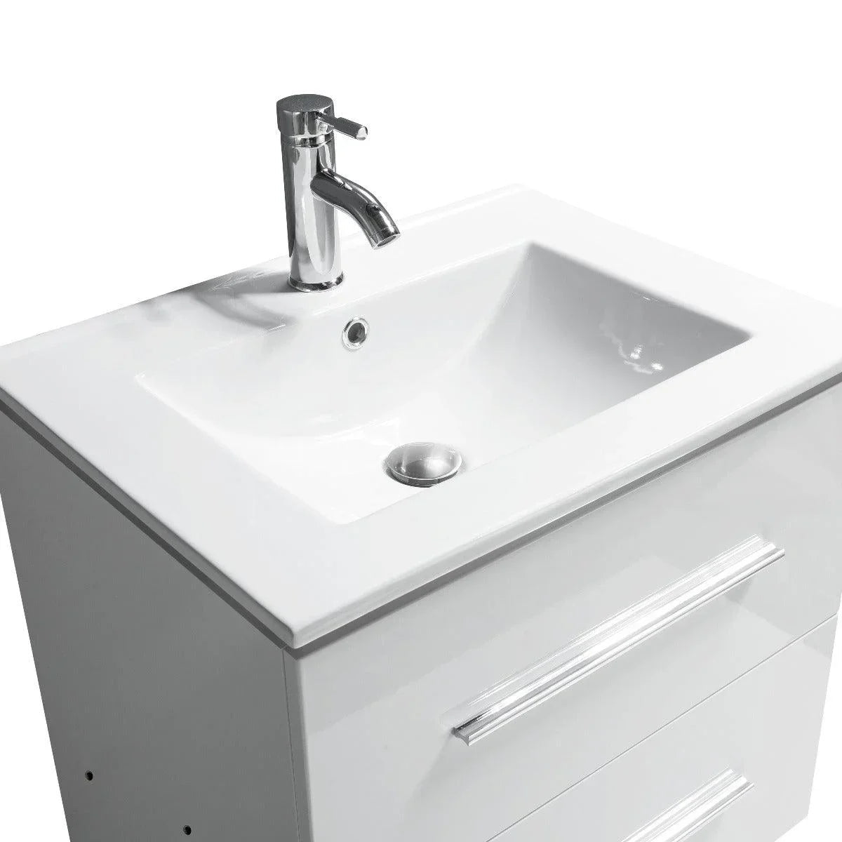 30" White Wall Mount Bathroom Vanity with White Ceramic Countertop