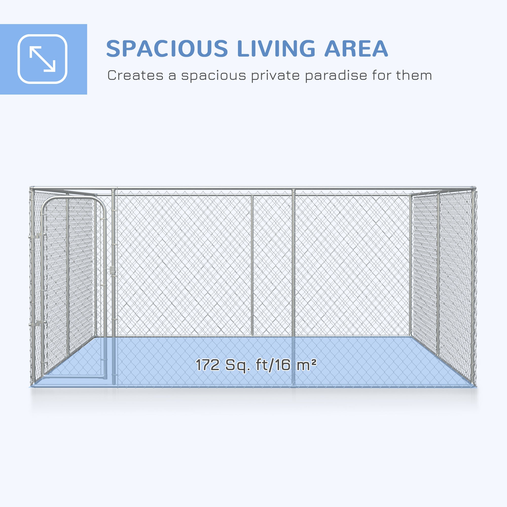 Parc de jeu extérieur pour chiens de 172.2 pi² avec structure en acier galvanisé, pour chiens de petite et moyenne taille, 13' L x 13' W x 5.9' H