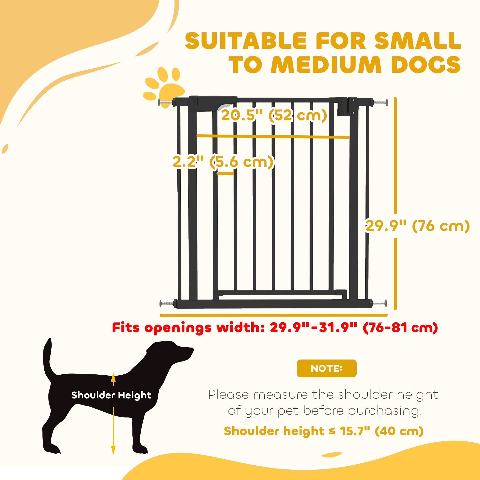 Baby Gate, Pet Safety Gate Pressure Fit, 30"-32" Wide with Two-Way Open, Auto-Close for Stair, Doorways, Hallways, Black