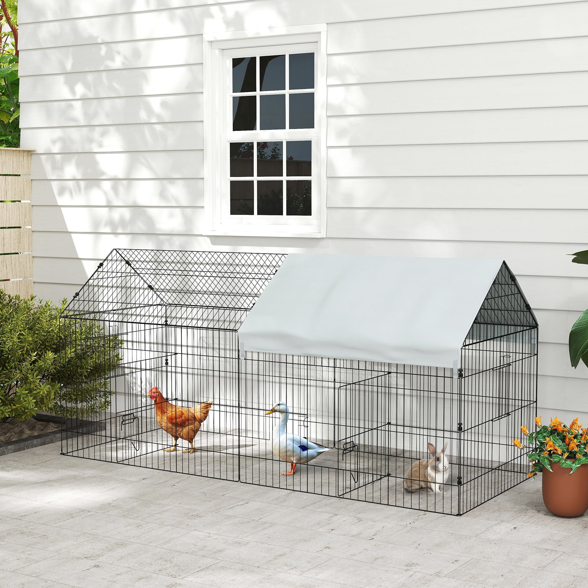 87" Small Animal Cage with Roof, Indoor/Outdoor Use,  for Chicken, Rabbits, Chinchillas, Silver