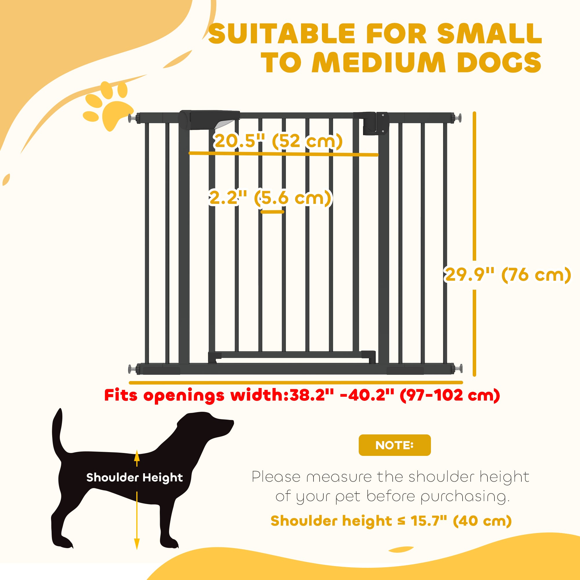 Baby Gate, Pet Safety Gate Pressure Fit, 30"-40" Wide with Two-Way Open, Auto-Close for Stair, Doorways, Hallways, Black