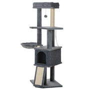 50 Inch Cat Tree, Multi-Level Cat Tower with Sisal Scratching Posts and Ramp, Bed, Condo, Hammock, Toy Ball, Grey