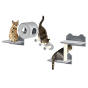 4 PCs 9.3" H Cat Wall Shelves, Pet Wall-mounted Climbing Shelf Set, Kitten Activity Centre with Condo, Cushion, Scratching Post, Jumping Platform, Grey