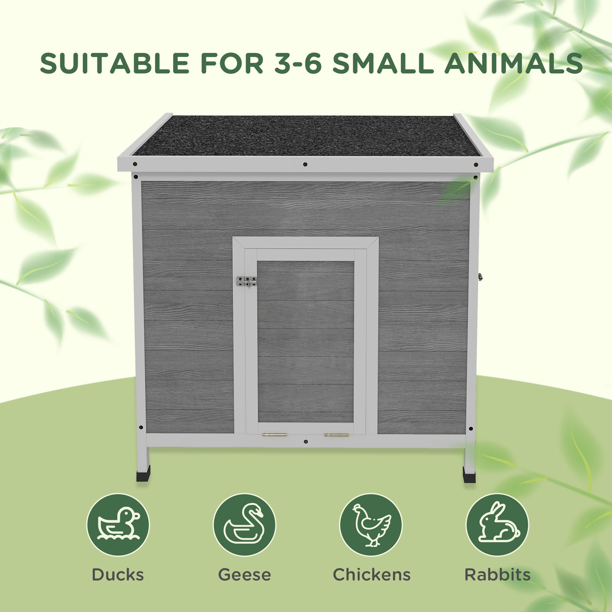 Duck Coop, Wooden Chicken House Rabbit Hutch with Openable Roof, Removable Floor, Double Doors, Ramp, Grey