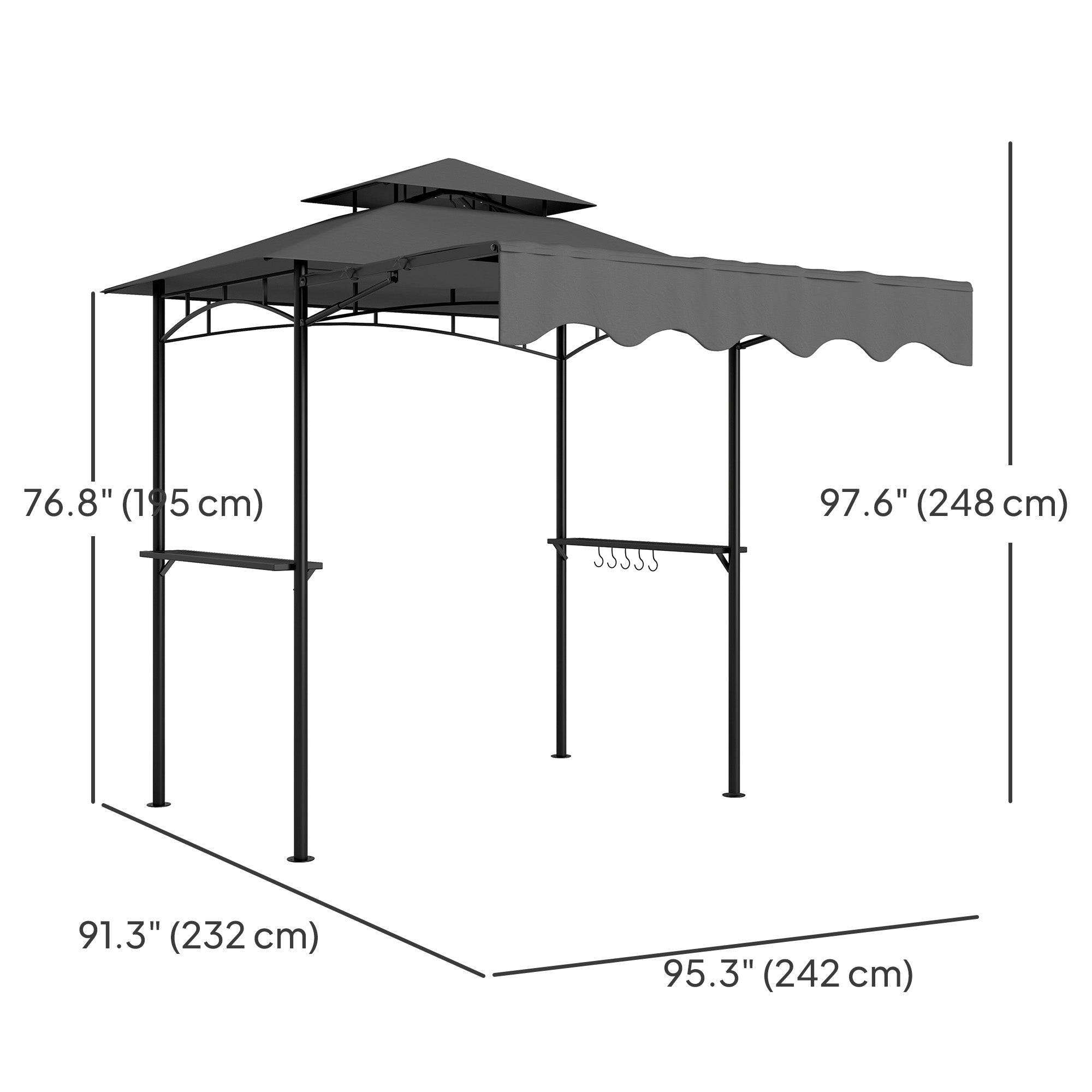 8' x 7.6' Grill Gazebo with Side Awning - Dark Grey
