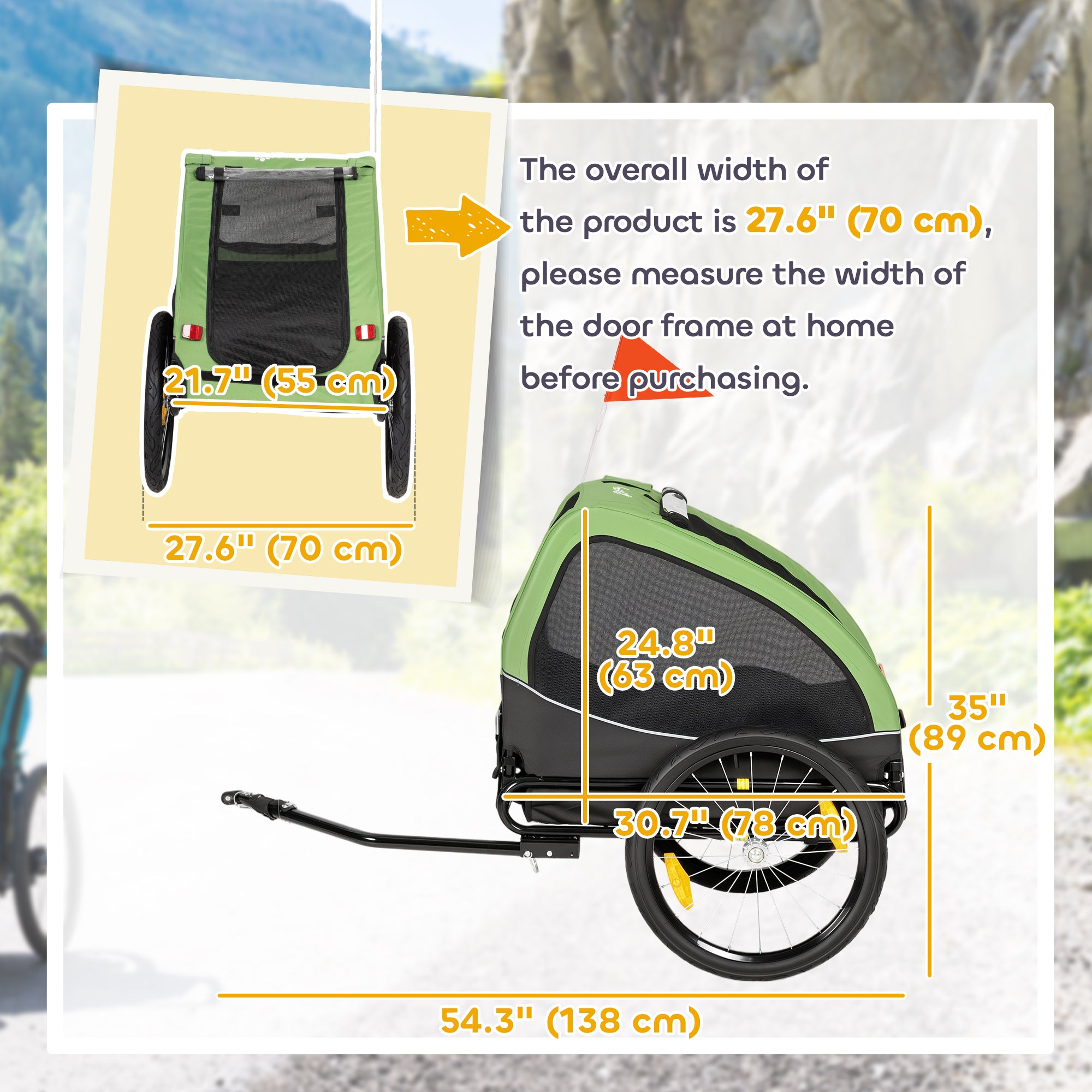 Dog Bike Trailer, Pet Cart Bicycle Wagon with 20" Wheels and Ventilated Windows, Portable Dog Trailer