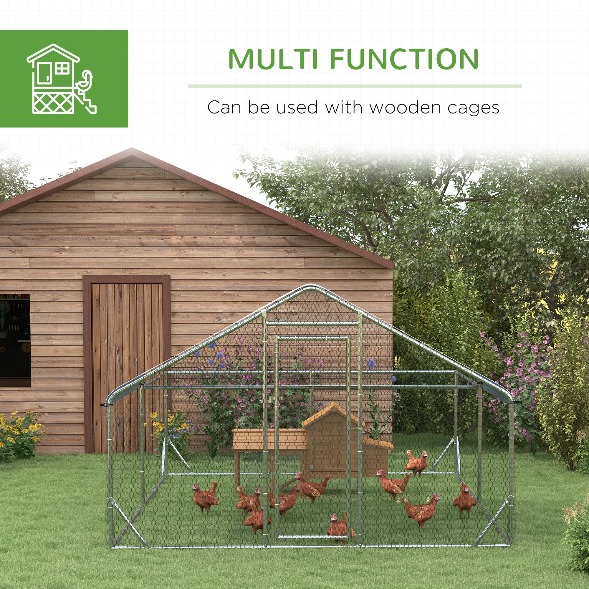 Large Metal Chicken Coop, Hen Run House with Anti-Ultraviolet Cover, Walk-in Poultry Cage for Ducks, Rabbits, Outdoor Backyard Farm, 13.1' x 9.8' x 6.4'