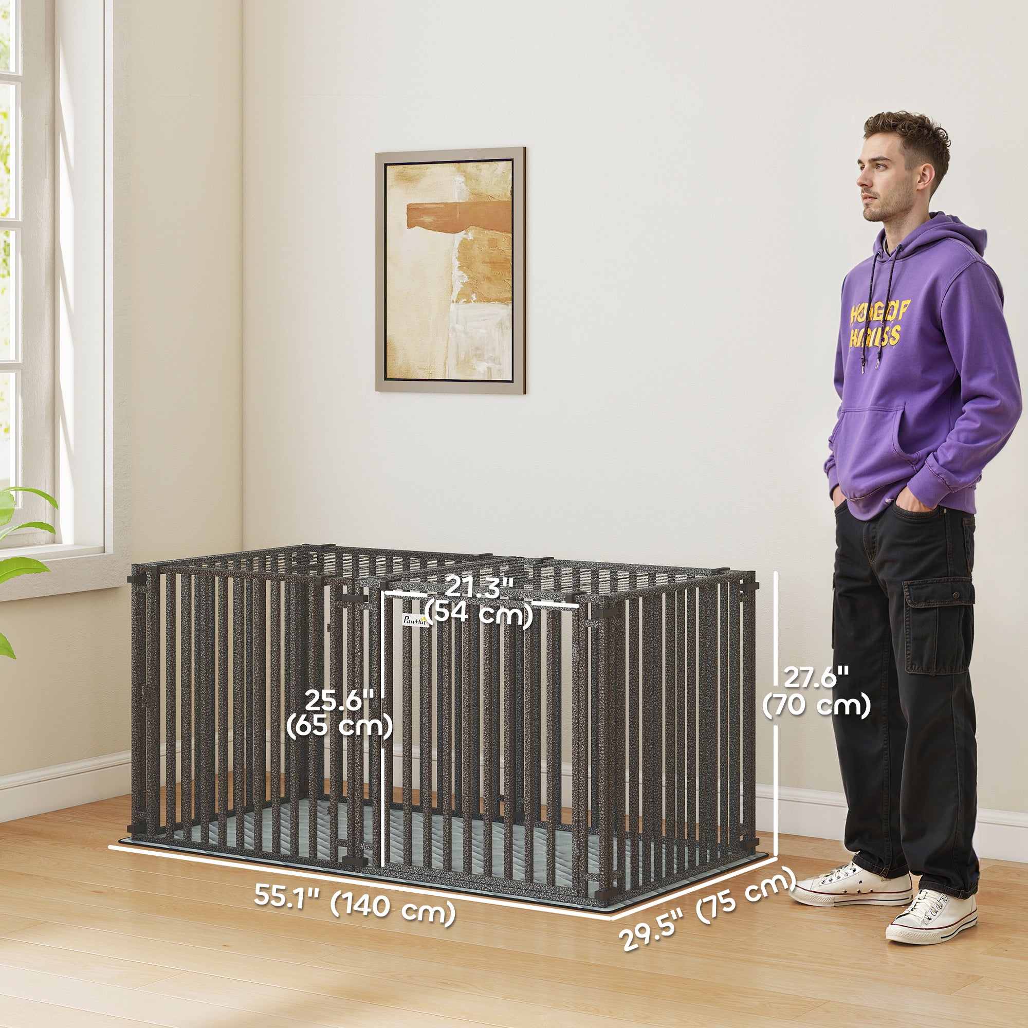 55 Inch Heavy Duty Dog Crate, Extra Large Metal Dog Cage Kennel with Mat for Large Breeds, Modular Puppy Playpen