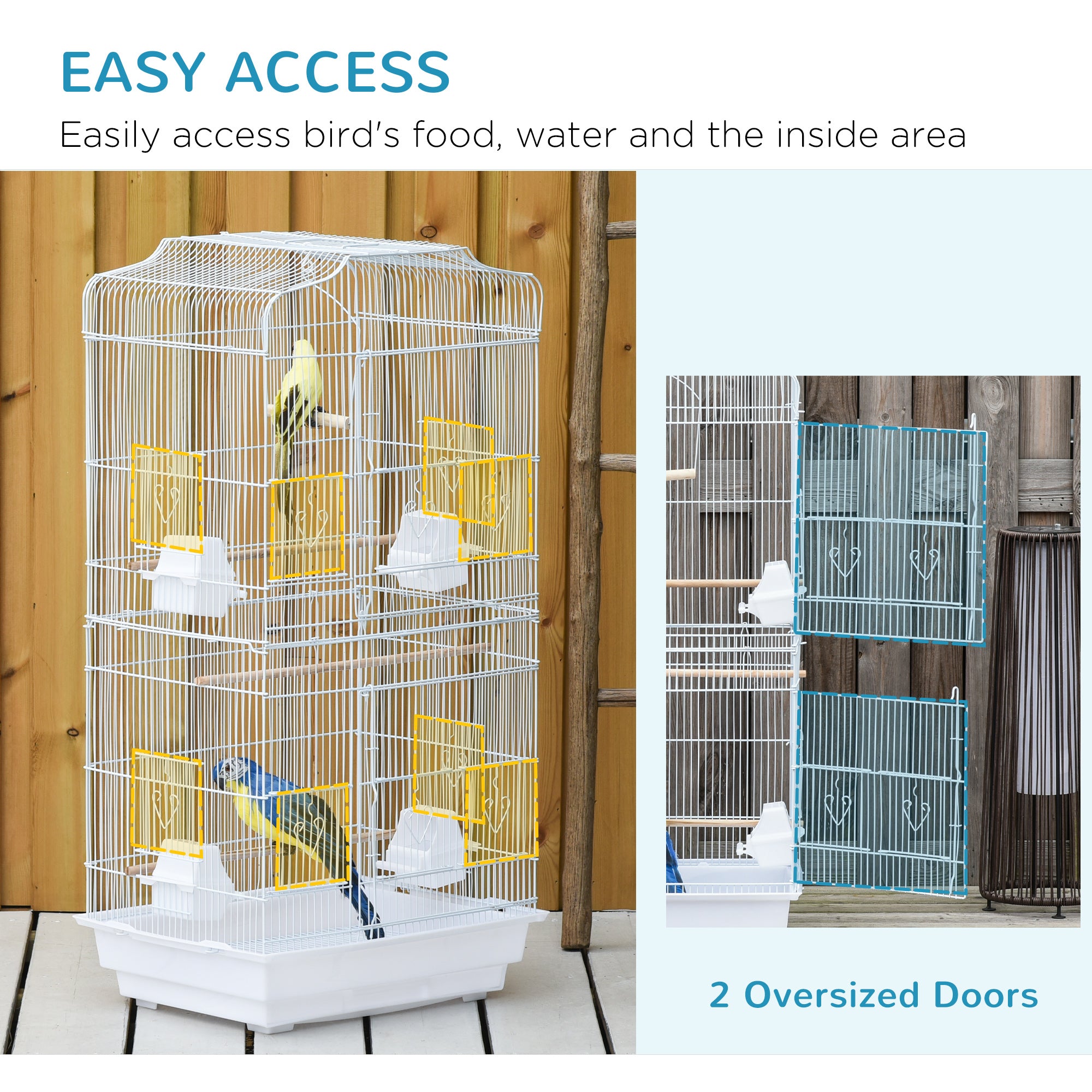 36" Bird Cage, Macaw Play House, Cockatoo, Parrot, Finch Flight Cage, 2 Doors, Perch 4 Feeder Pet Supplies, White