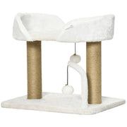 Condo pour chats d’intérieur, petit arbre à chat avec poteaux à griffer en jute, plateforme supérieure, balles suspendues, blanc