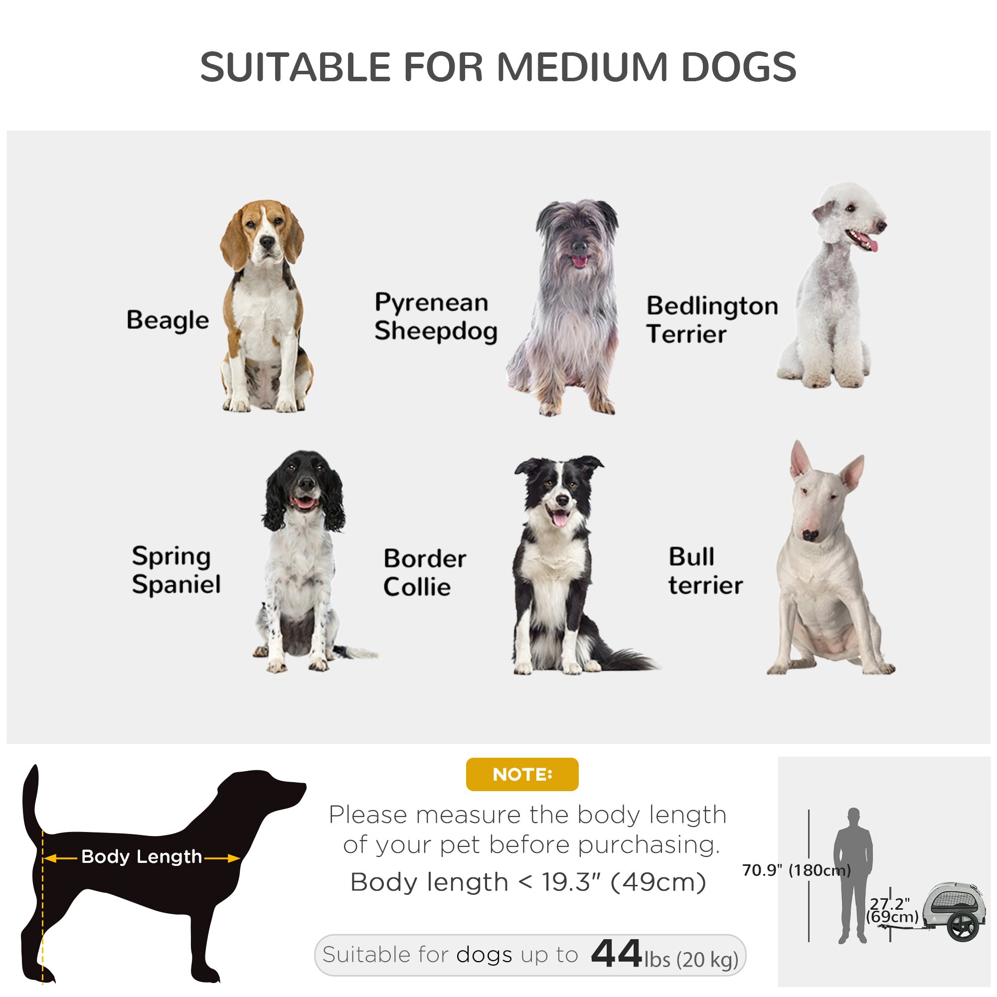 Aosom Dog Bike Trailer with Mesh Windows, Safety Leash, Safety Flag, Doors, for Small Medium Dogs Travel, Light Grey