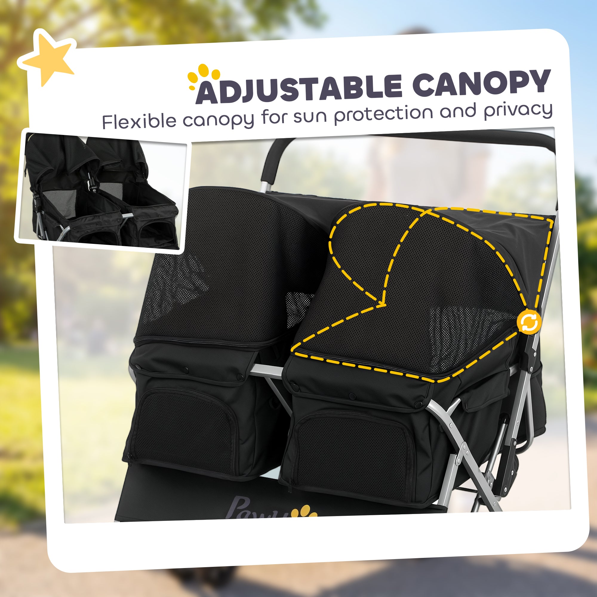 Double Pet Stroller, Foldable Dog Stroller with 2-Seater Carrier, Sunshade, Removable Pad, Safety Belt, Storage Basket