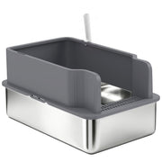 Stainless Steel Sifting Litter Box for Pine Pellet, High Sided, Anti-Leakage, Less Tracking, Includes Scoop & 10 Pads