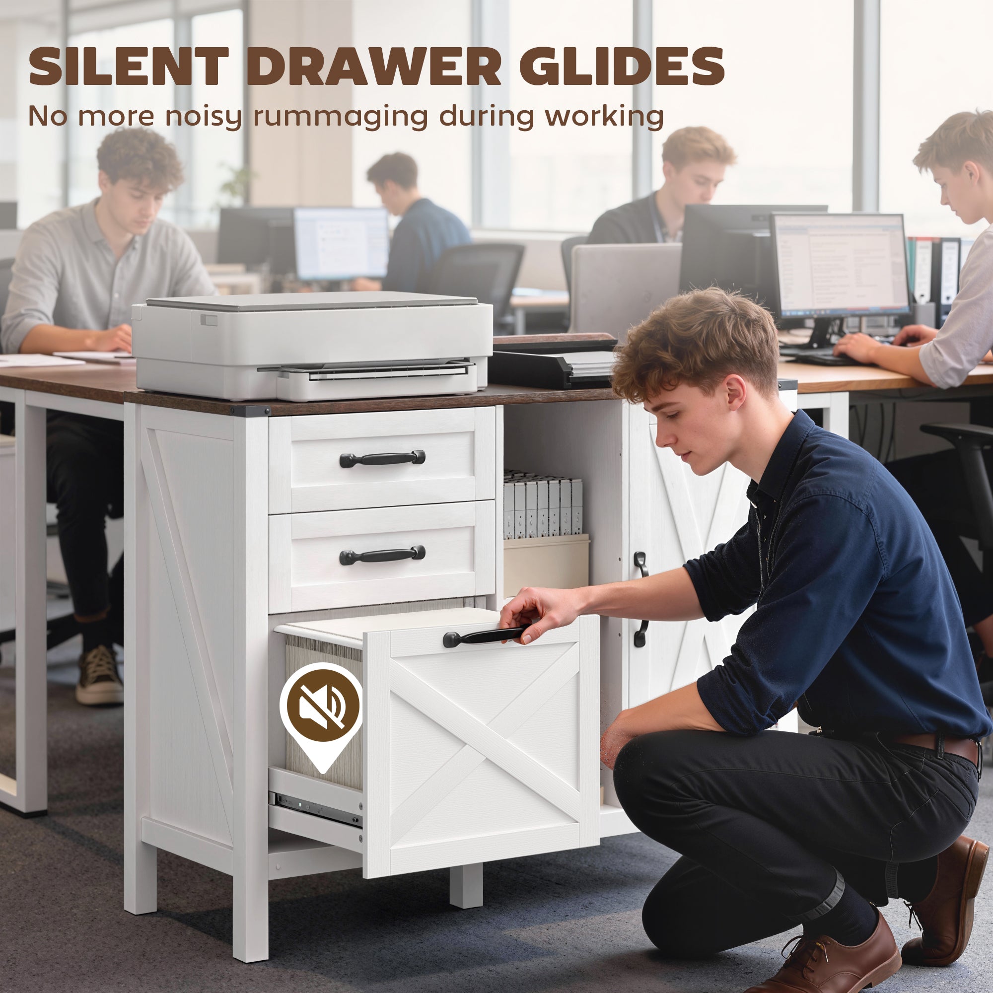 Lateral Filing Cabinet - Farmhouse Printer Stand White