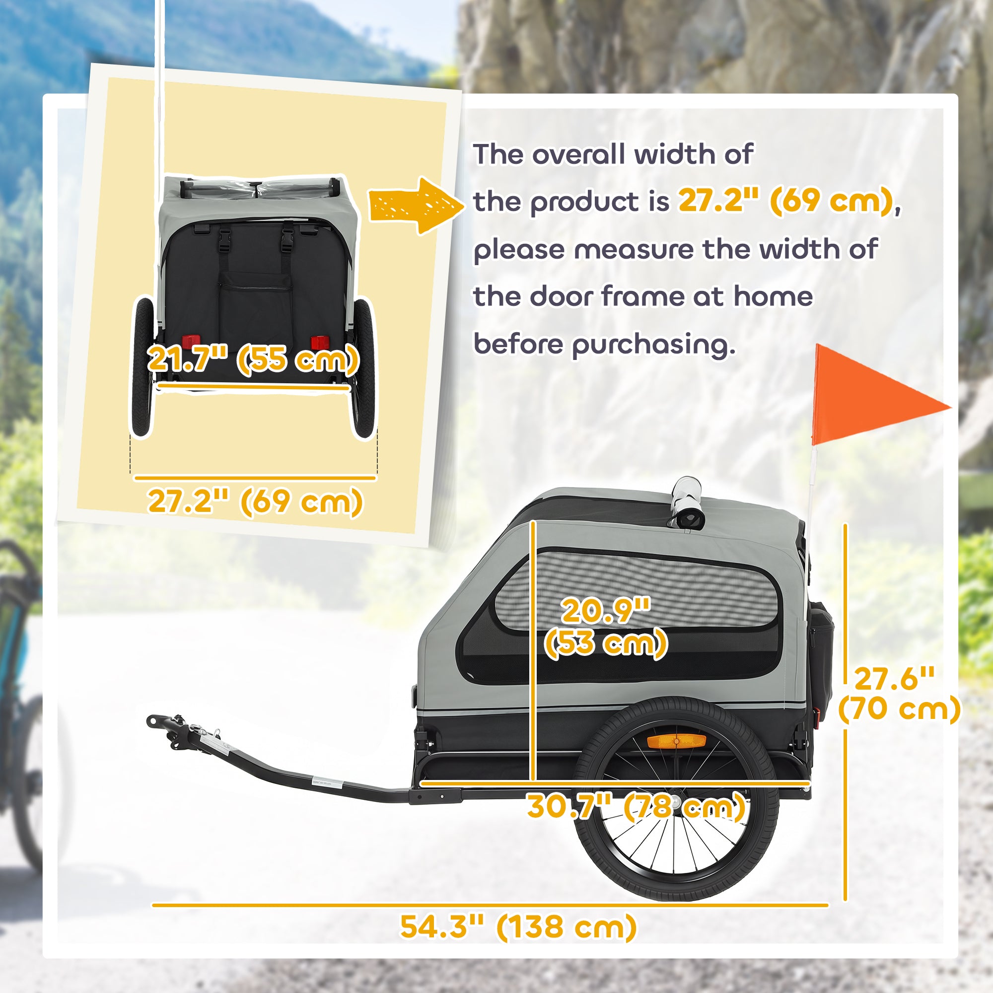 Dog Bike Trailer for Small & Medium Dogs up to 44 lbs, Universal Bicycle Coupler, Flip-Down Ramp Tailgate, Grey