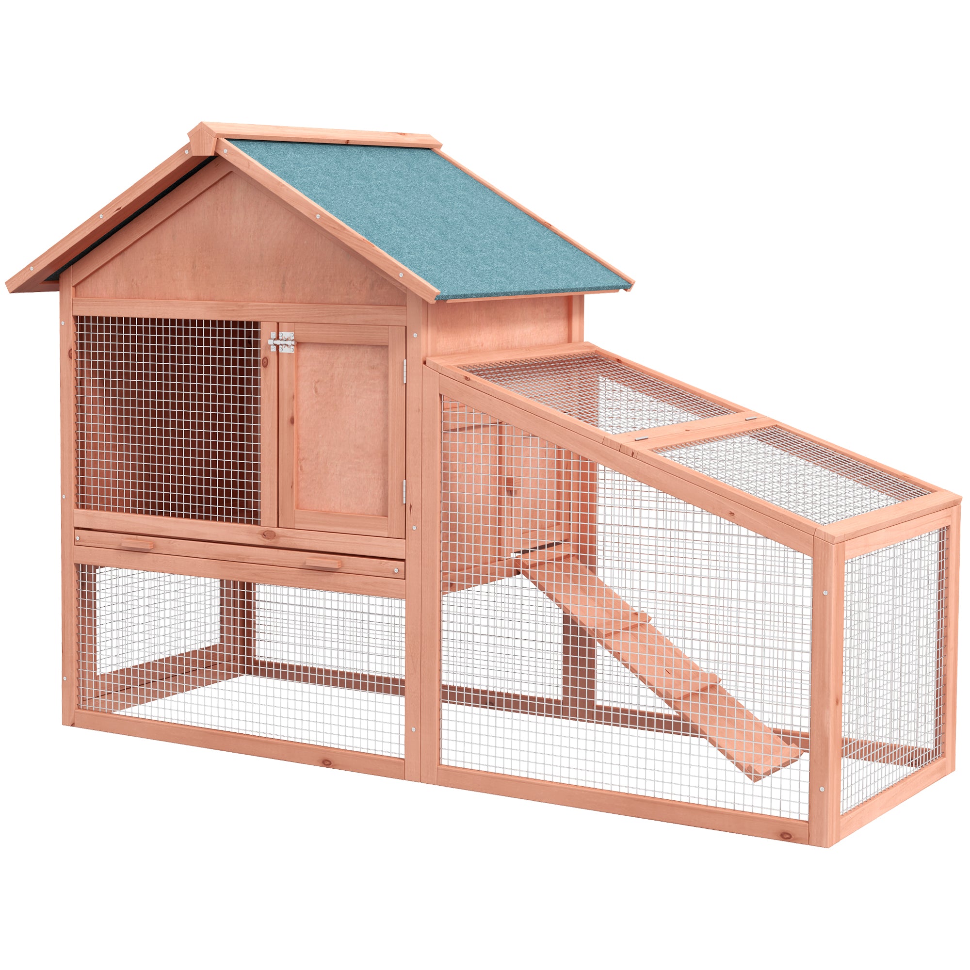 2 Tier Rabbit Hutch Outdoor Bunny House Guinea Pig Cage with Removable Tray, Ramp, Asphalt Roof
