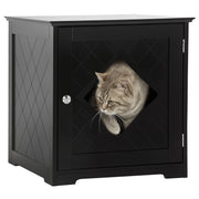 Meuble d’appoint pour bac à litière pour chat, toilettes intérieures pour chat avec porte magnétique, table de chevet dissimulant le bac à litière avec grand plateau, montage facile, noir