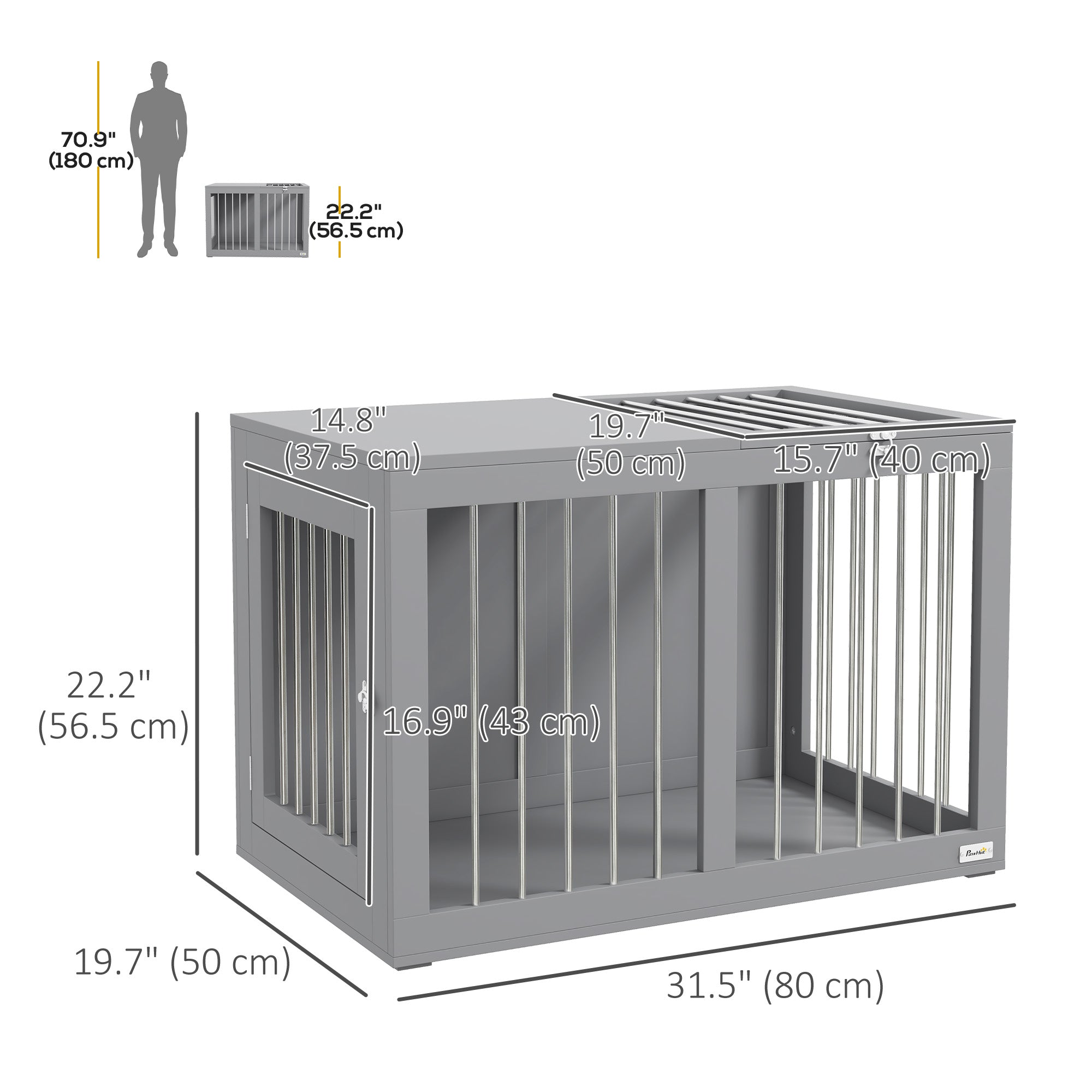 31.5" Dog Crate Furniture with Double Doors, for Medium Dogs, Grey