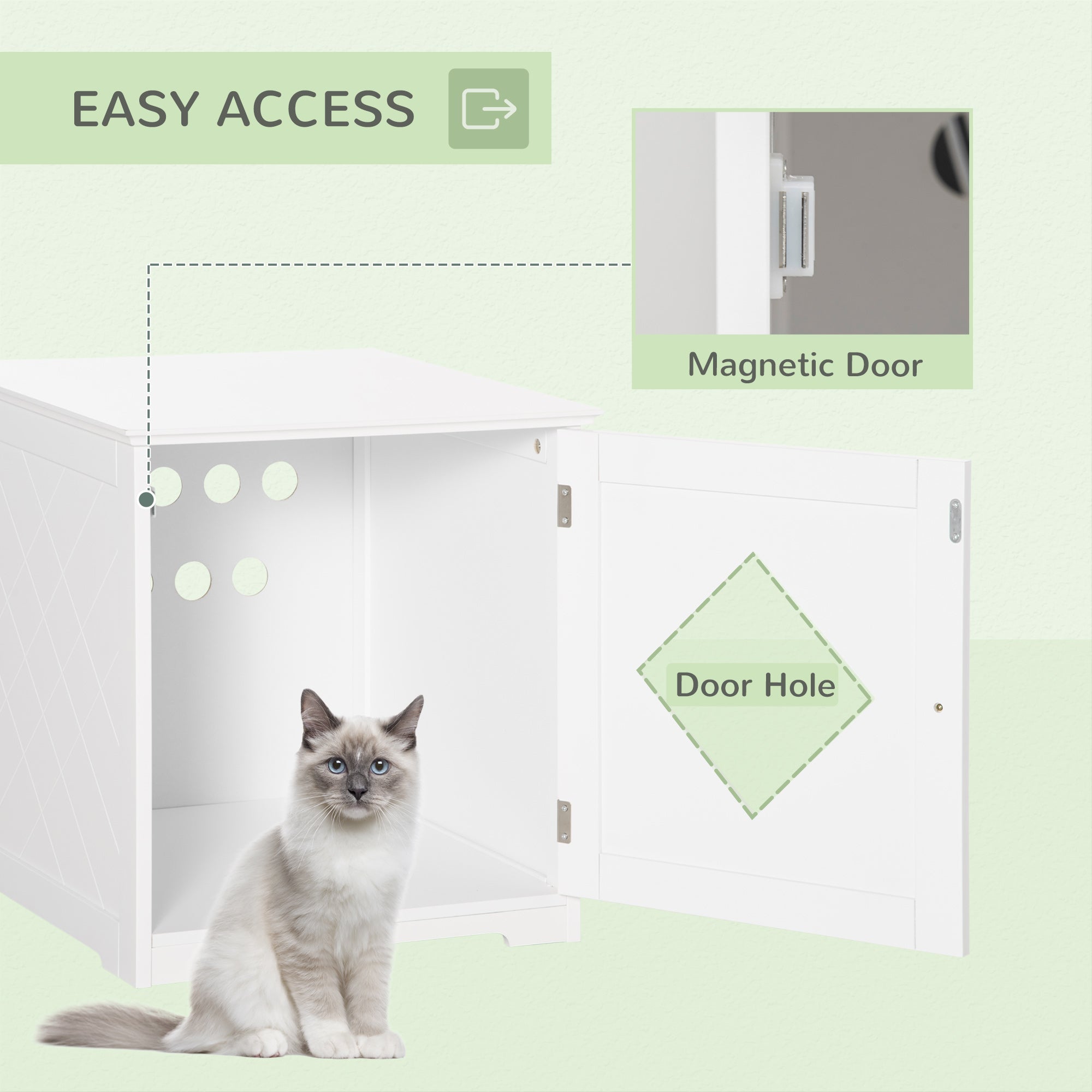 Meuble d’appoint avec bac à litière pour chat, toilettes intérieures pour chat avec porte magnétique, table de chevet dissimulant le bac à litière avec grand plateau, montage facile, blanc