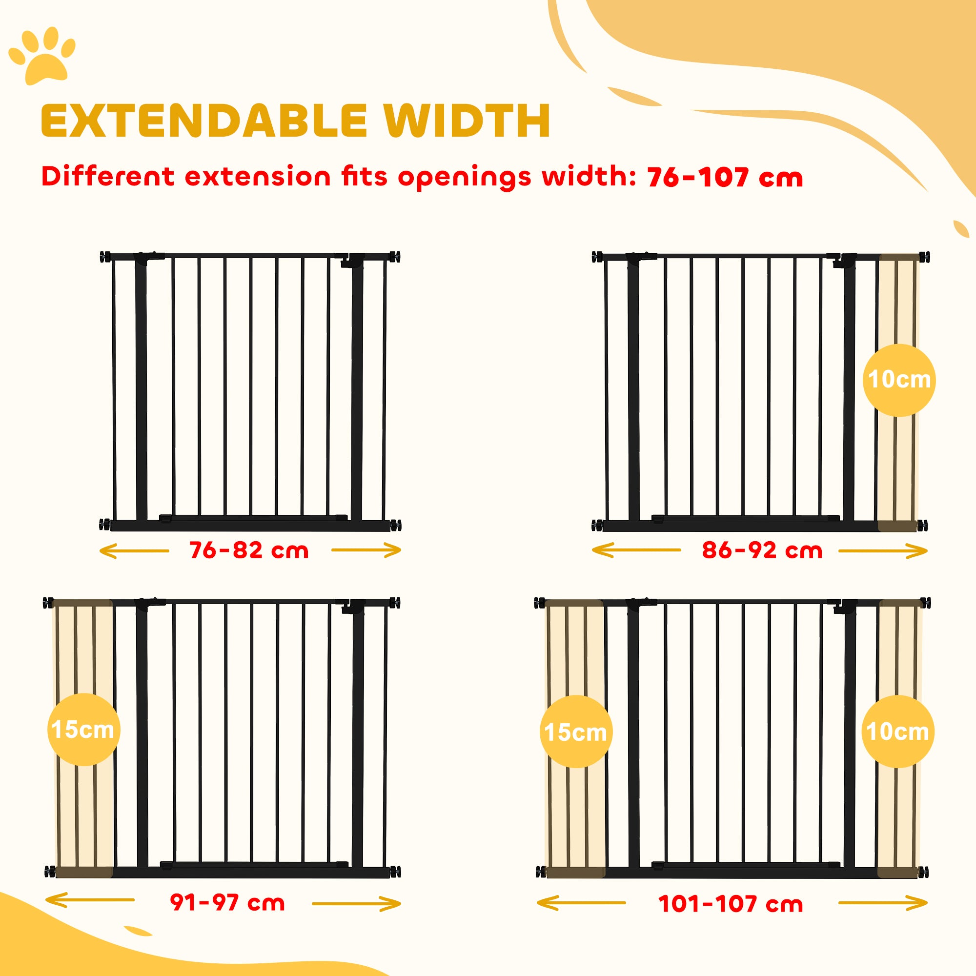 Barrière de sécurité pour chiens à pression, barrière pour animaux pour escaliers et encadrements de porte, largeur de 29,9 à 42,1'' noire