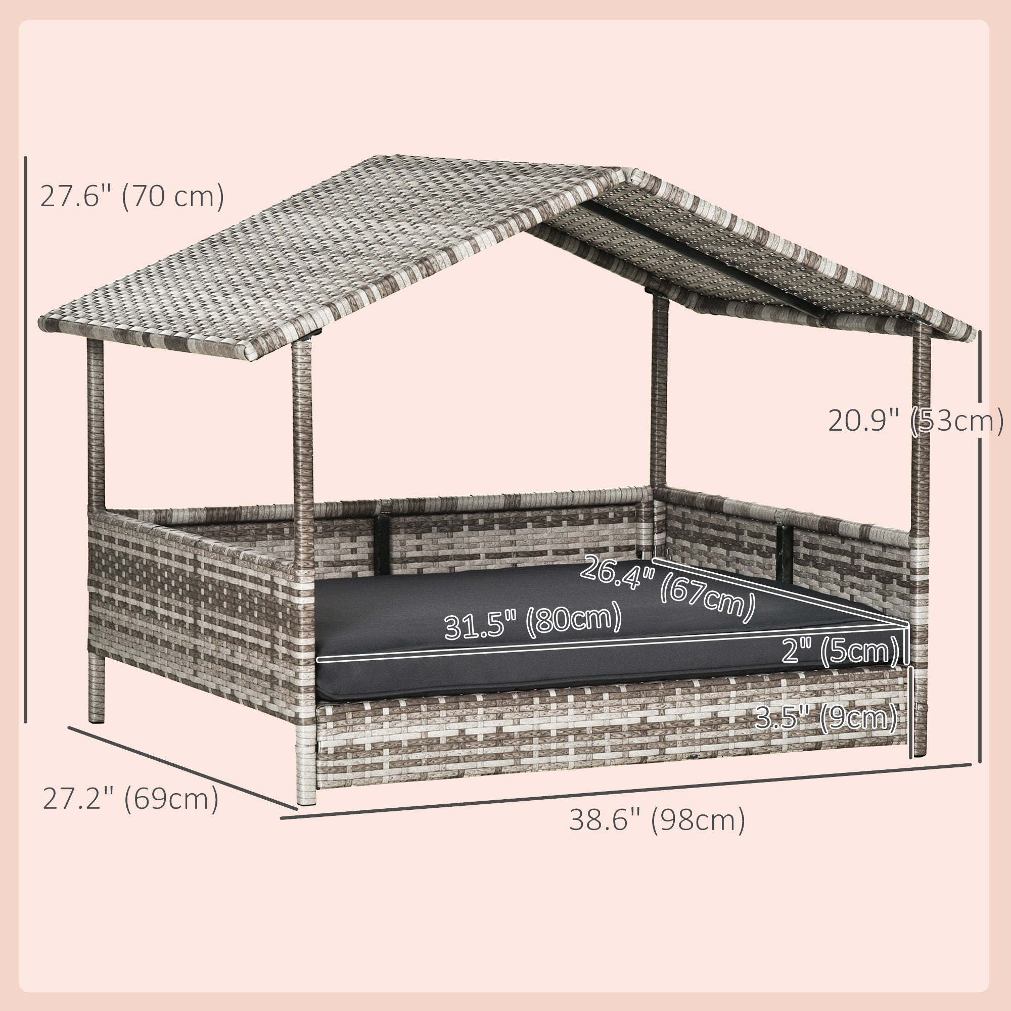 Maison pour animaux en osier, lit pour chien, mobilier en rotin d’intérieur/extérieur avec coussin