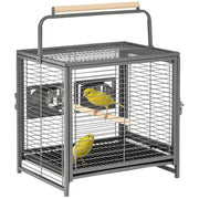 Bird Travel Carrier Cage, Portable Metal Bird Cage for Parrots Conures Cockatiel Parakeets with Stand Perch, Stainless Steel Bowls, Pull Out Tray, 19" x 15" x 26", Black