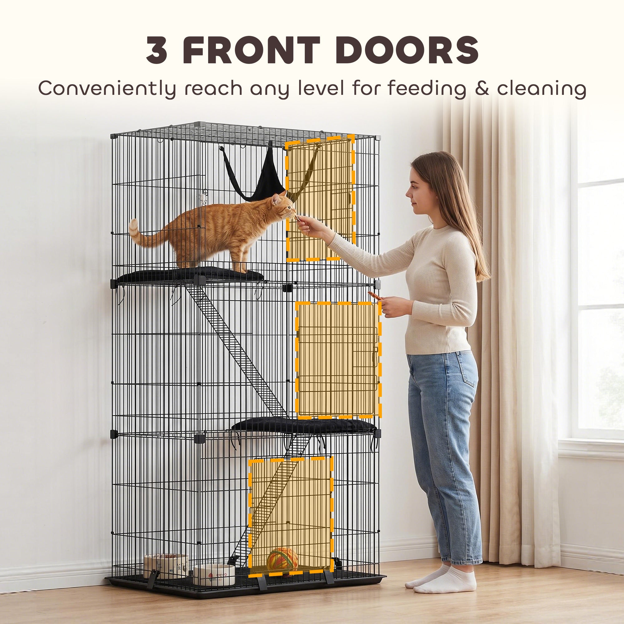3-Tier Cat Cage Indoor, Detachable Metal Wire Kennel withwith Hammock, Platform, Tray and Cushion for 1-2 Kittens