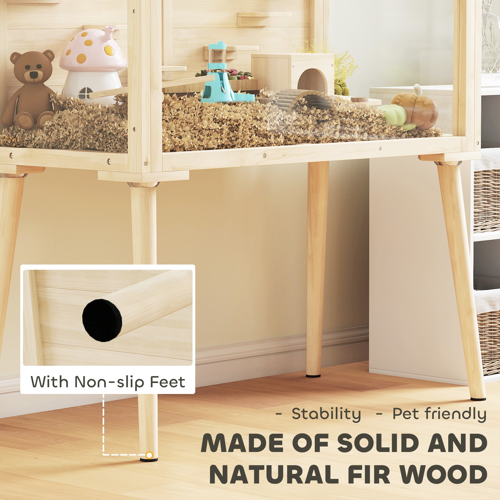 Wooden Hamster Cage, Hamster Habitat with Openable Top, Seesaws, Platforms, Water Bottle for Gerbils, 43.3"x20.5"x39.8"