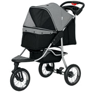 Small Dog Stroller, 3-Wheel Foldable Pet Stroller with Adjustable Canopy and Zippered Mesh Door for Pet Owners, Grey