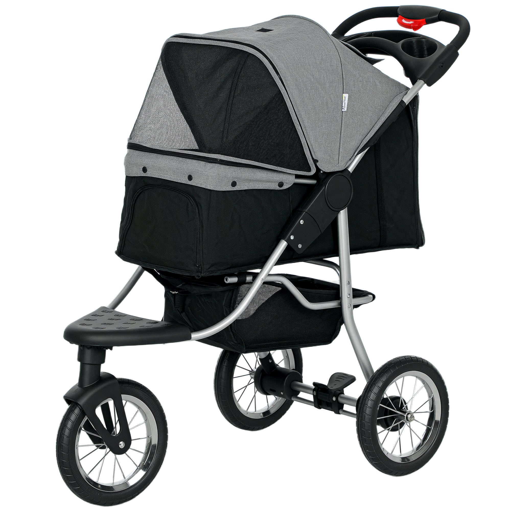 Poussette pour petit chien, poussette pliable pour animaux à 3 roues avec capote réglable et porte en maille zippée pour les propriétaires d’animaux, grise