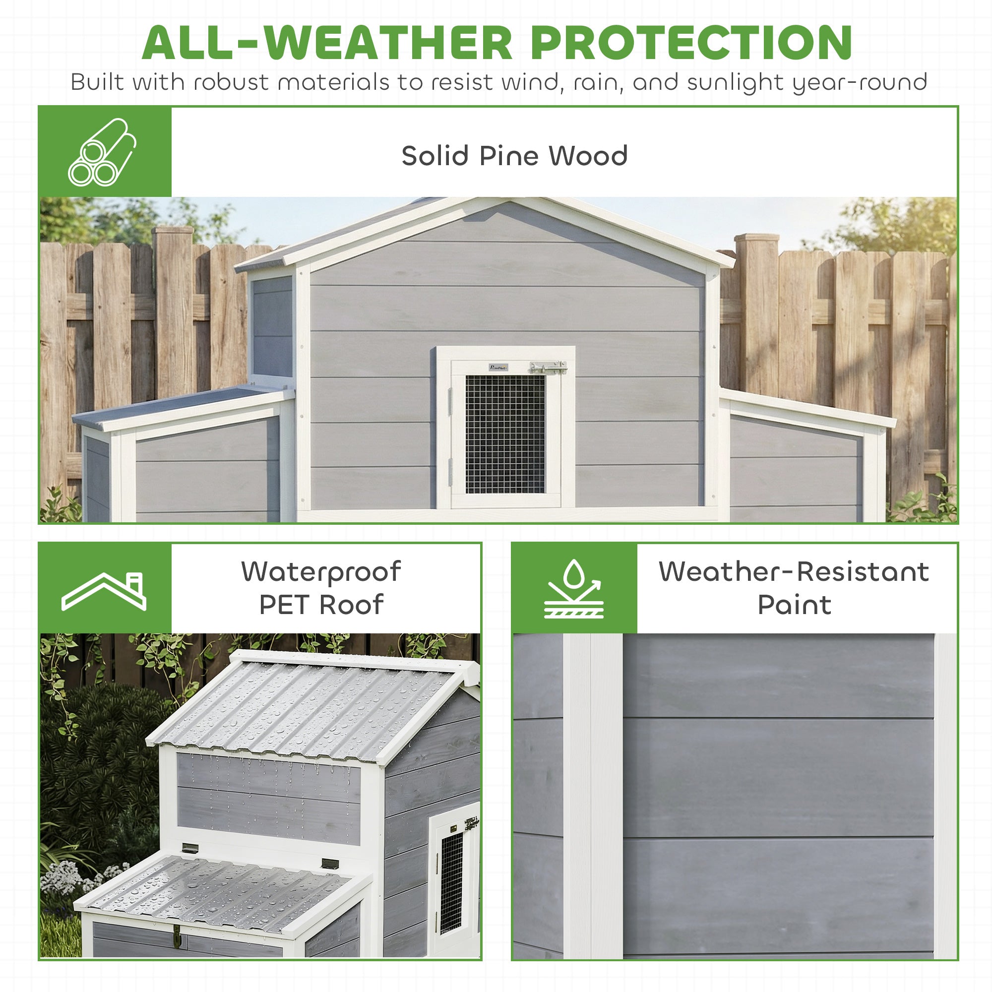 66.5" Large Chicken Coop, Wooden Chicken House with 2 Nesting Boxes, Sliding Tray & Ramp, for Outdoor Backyard Farm
