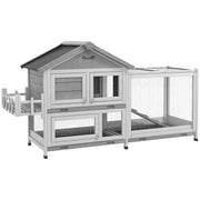65" Wooden Rabbit Hutch, Pet Playpen with Openable Roof, Storage Box, for Rabbits and Small Animals, Grey