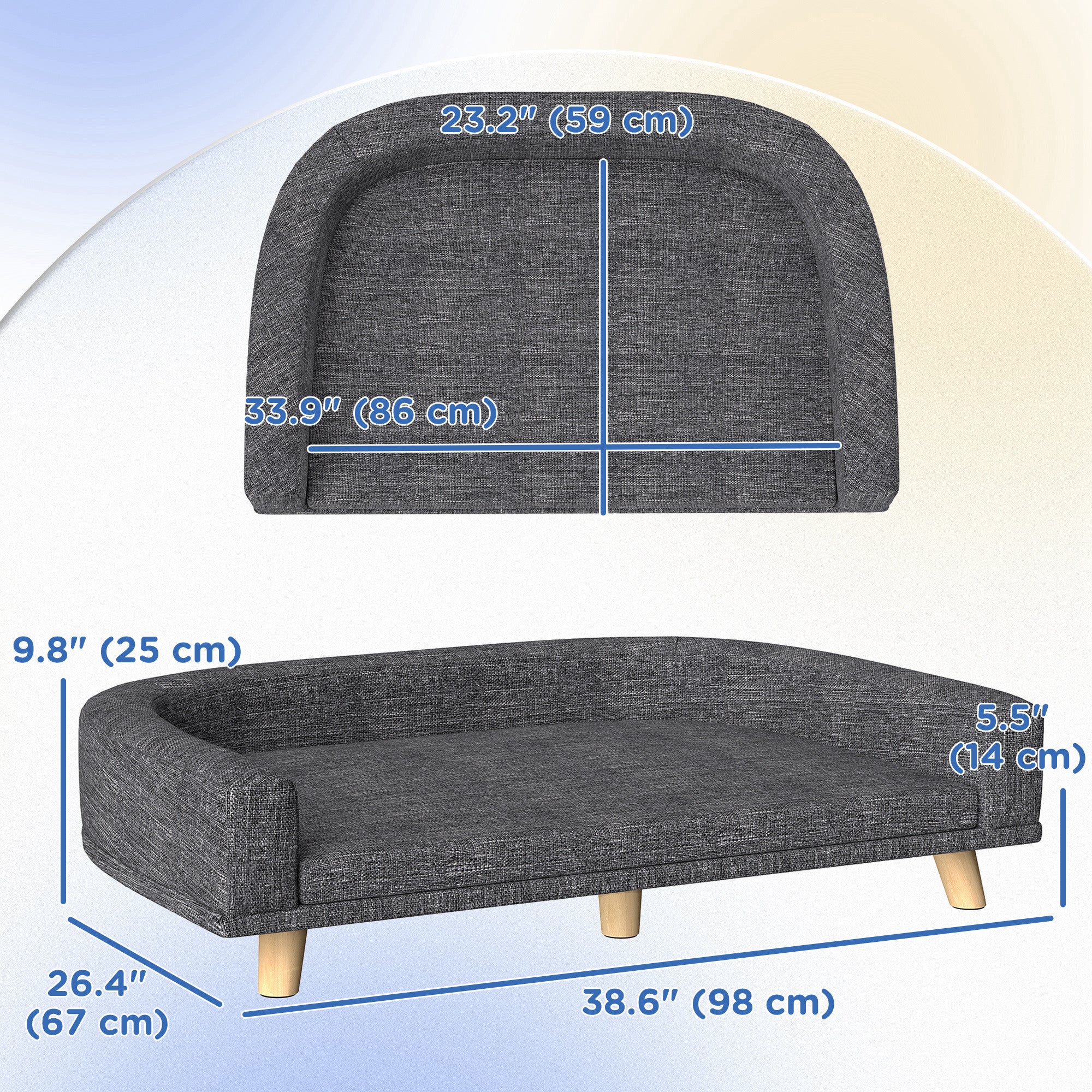 Dog Sofa for Large Dogs with Washable Cover, Anti-slip Foot Pads, Dark Grey
