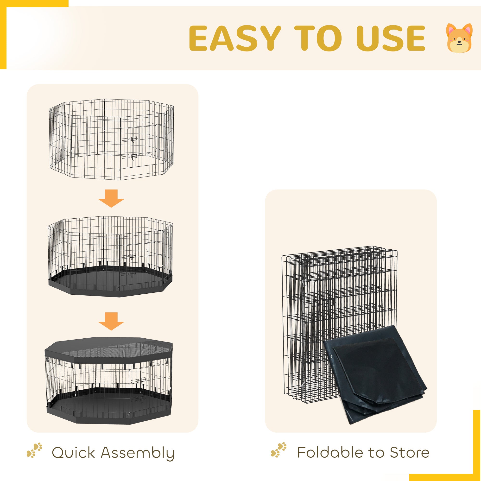 8 Panels Foldable Dog Playpen with Bottom Pad & Top Cover, 30" High