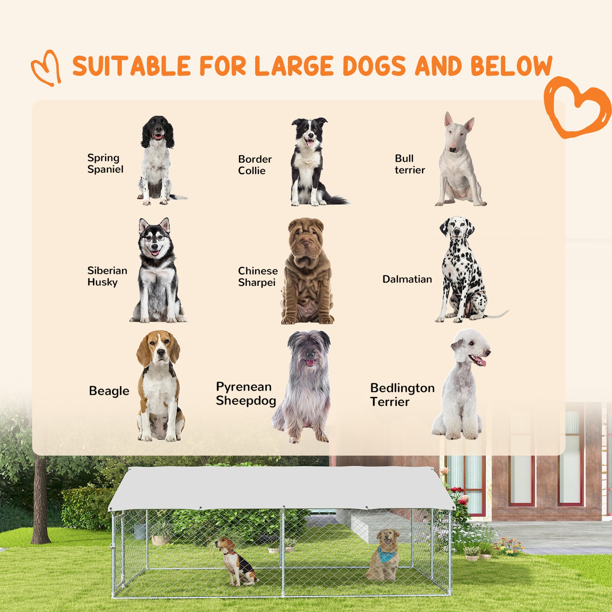 Parc pour chien extérieur de 13.1' x 7.5' x 4.9' avec couverture imperméable et résistante aux UV, pour chiens de taille moyenne à grande, argenté