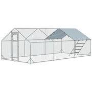 Large Metal Chicken Run with Waterproof & UV-Resistant Cover, Feeding Door, Hanging Feeder, Perch for 18-24 Chickens